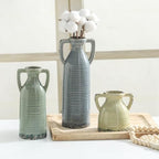 Ceramic Vases Set of 3, Neutral Rustic Farmhouse Vase with Handles - Image 7