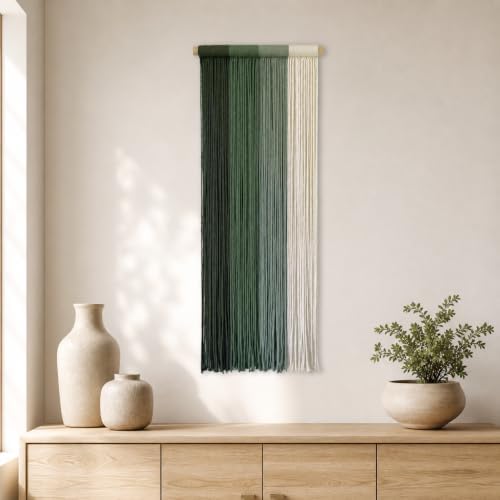 TANNCOY Boho Macrame Wall Hanging, Hand-Dyed Cotton, Green, 15.75 x 40 in - Image 2