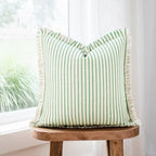 ZWJD Throw Pillow Covers 26x26 Set of 2 Green Striped Pillow Covers with Fringe Chic Cotton Decorative Pillows Square Cushion Covers for Sofa Couch Bed Living Room Farmhouse Spring Decor - Image 4