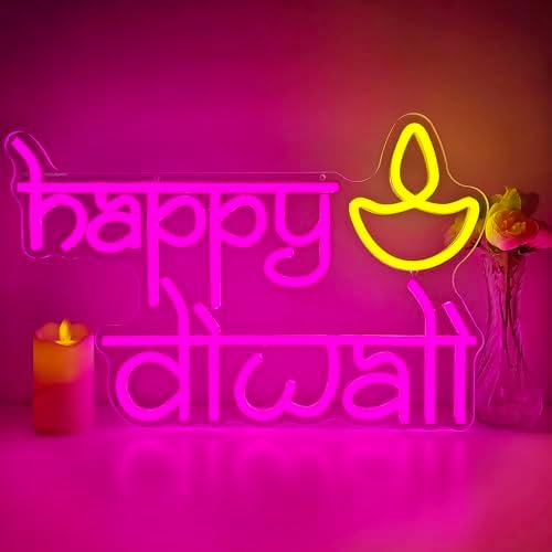 Happy Diwali Neon Sign for wall decor Festival Of Light Led Sign Happy Diwali Decorations Dimmable Diya Deepawali Neon Light Up Sign for Home Bar Decor Party Wall Room Bedroom Door Window - Image 2