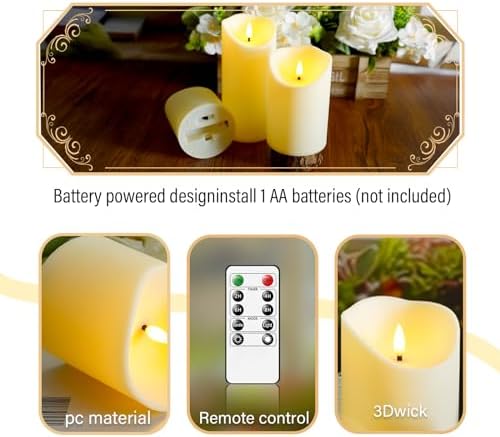 Eebuss Flameless Candles with Remote Timer, Battery Operated Realistic Flickering LED Candles, 9 Packs Fake Candles for Home Decor (D3 x H 3" 4" 5" 6" 7") (Ivory) - Image 3