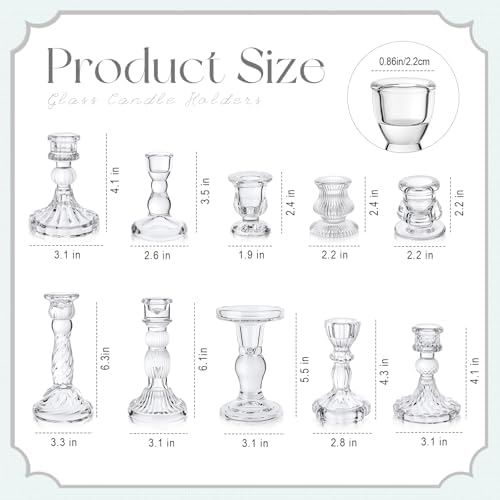 Mumufy 10 Pcs Glass Taper Crystal Candle Holders,Classic,Clear - Image 2