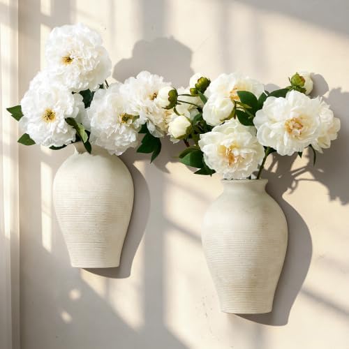 Vanselia Ceramic Wall Vase Home Decor Hanging Planters (2 Pack 11.8" Rustic) - Image 4