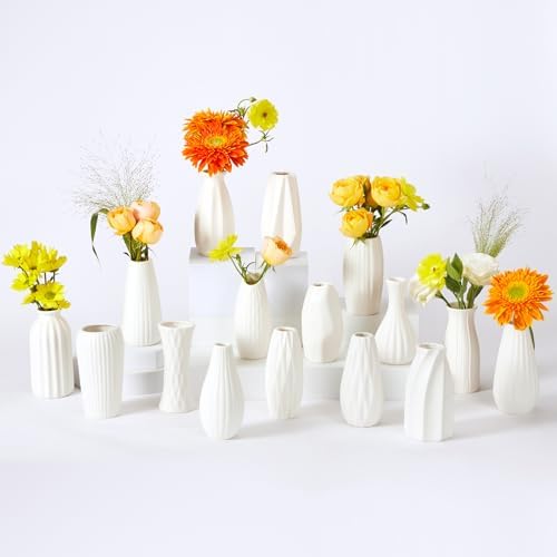 16packs Small White Ceramic Vases - Mini Flower Vases for Centerpieces by Linyona