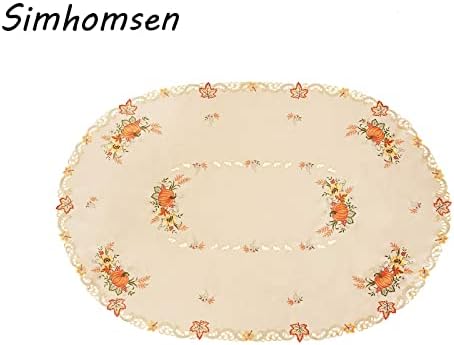 Simhomsen Embroidered Fall Autumn Harvest Pumpkins Tablecloth for Thanksgiving (Oval 57×84 inches) - Image 2