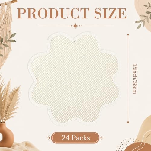 24 Pcs Scalloped Paper Rope Woven Placemats 15 Inch Beige Flower Boho Table Place Mats Rustic Woven Heat Resistant Mats Table Chargers for Dining Autumn Parties Weddings Holidays Decor - Image 2