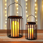 Farmhouse Lantern Decor Set of 2 - 9.5" & 14.2" Metal Candle Holders, Rustic Modern Vintage Style for Indoor Outdoor, Porch Patio Fireplace Mantle Wedding Decor (Black) by KOLNLALA
