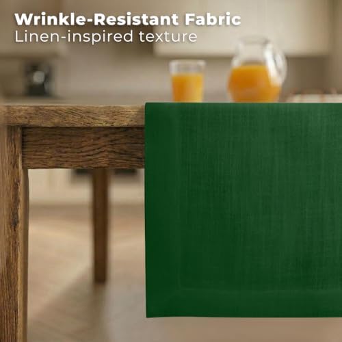Easy Linen™ by D'Moksha, Linen-Look Texture, Recycled Fabric Table Runner, Forest Green, 14 x 108 Inch, Wrinkle Resistant, Machine Washable - Fall, Everyday Dining - Image 2