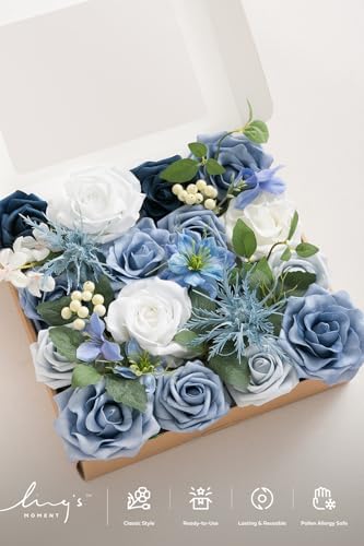 Ling's moment Fake Flowers Box, Dusty Blue & Ivory & Sage Grand Combo - Image 6