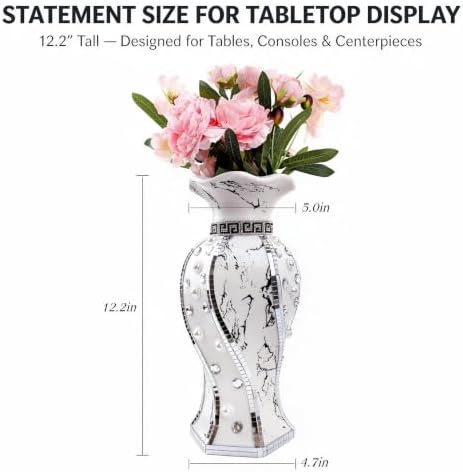 Silver Ceramic Flower Vase with Rhinestone Accents - Image 2