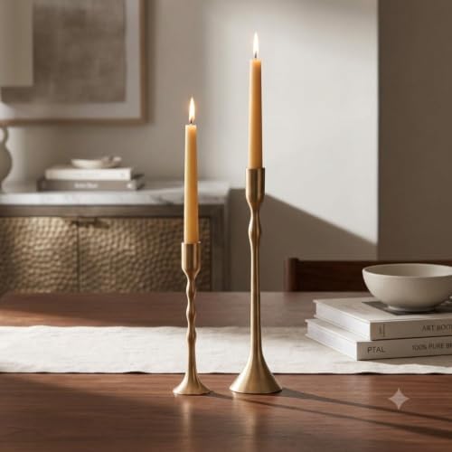 P•TAL 100% Pure Brass Taper Candle Holder Set of 2 | Handcrafted Golden Candlestick for Table Centerpiece, Wedding & Fireplace Mantel Décor | Fits Standard Taper & LED Candles | 2.5 x 10 Inch - Image 5