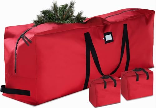 ZOBER Christmas Tree Storage Bag - With 2 Ornaments Accessories/Garland Bags - Fits 9 Ft Trees - 600D Oxford Fabric Christmas Tree Bag For Storage Box For Xmas - Strong, Durable Handles - Red by ZOBER