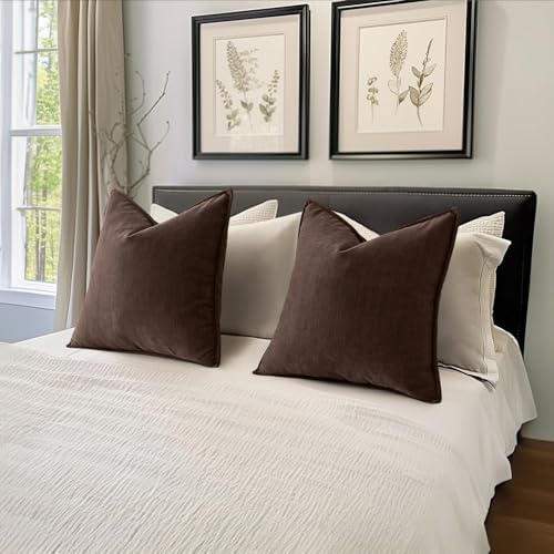 MIULEE Pack of 2 Reddish Brown Euro Shams Chenille Pillow Covers 22x22 Inch - Image 5