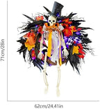 HipTree 28 Inch Halloween Skeleton Wreath for Front Door with Lights - Image 3