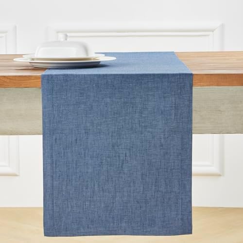 Solino Home 100% Pure Linen Table Runner Blue Denim, Athena 14 x 108 in - Image 2