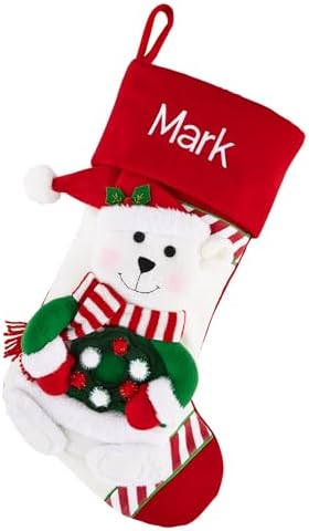 Let's Make Memories Personalized Christmas Stocking - Stockings for Family - Embroided - 3-D Plush - Christmas Decor - 8"x18" - Candy Cane Family - Polar Bear by LetsMakeMemories