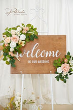 Wedding Decor (Pack of 2) Welcome Sign Flower Backdrop Garland for Ceremony Reception Wall Easel Home Decoration Entryway Faux Outdoor Board Head Table Decor (Flesh Pink & White) - Image 4