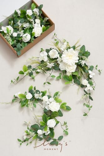 Ling's moment Flower Garland, 6FT Eucalyptus & Rose White & Lily & Olive - Image 5