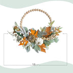 2PCS 16 inch Wood Beads Wreath,Fall Wreaths for Front Door,Eucalyptus Berries Pumpkins Lamb Ears Leaves Autumn Wreaths for Front Door, Fall Decor, Porch Wall, Home Outdoor Holiday Decor - Image 3