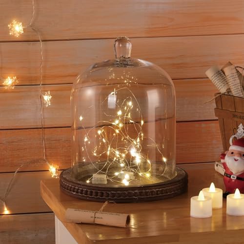 11" High Large Handmade Sturdy Glass Cloche With Rustic Brown Beaded Wooden Base In Farmhouse & Cottage Style, For Terrarium, Trinkets, Cakes, Figurines (Brown, 7.5"x10.6") - Image 5