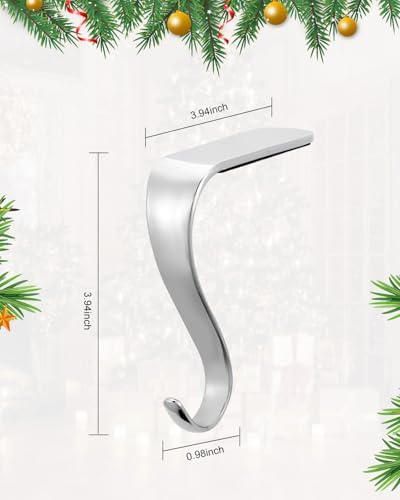 Christmas Stocking Holders for Mantle Set of 8, Metal Fireplace Stocking Hangers, Anti-Rust Non-Slip Non-Tarnish Mantel Hooks Grips Set for Garland, Windowsill, Party, Christmas Decorations, Silver - Image 4