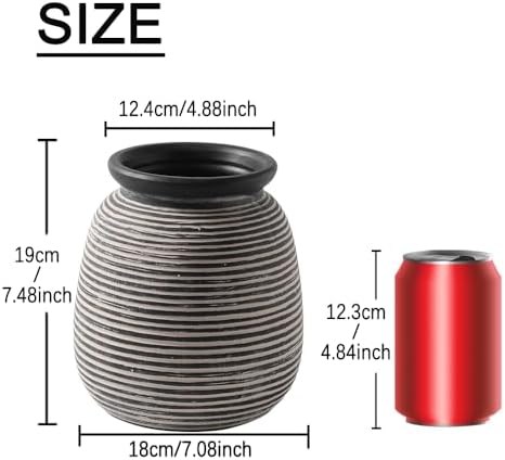 Ceramic Rustic Vase,7.48" Flowers Pottery Vases Home Decor Round Wide-Mouth Farmhouse Decorative Vase for Flowers Pampas for Table Living Room Entryway Mantel Shelf Kitchen Bathroom Bedroom - Image 2