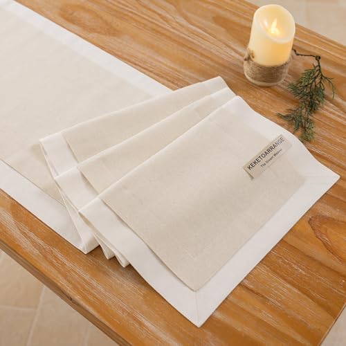 Keketoarrange Two Tone Linen Table Runner 72 Inch - Image 2