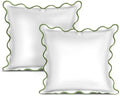 Ridhi White with Green Scalloped 100% Cotton Throw Pillow Covers 24x24 Inch by Ridhi