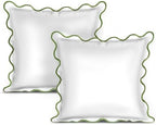 Ridhi White with Green Scalloped 100% Cotton Throw Pillow Covers 24x24 Inch by Ridhi