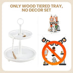 Beaded Tiered Tray Stand, Rustic Wooden 2 Tier Decorative Tray with Bead Garland, Farmhouse Round Wood Serving Tray Counter Centerpiece for Coffee Bar Home Decor Holiday Housewarming Gifts (White) - Image 5
