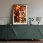 Chinese Lunar Year of the Tiger Art Print – Bold Valiant Powerful Adventurous Zodiac Wall Decor with Red Peony & Gold Cloud Pattern for Home Office and Apartment 16X24 in Black Framed - Image 4