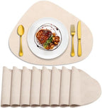 ADRIMER Placemats, Heat Resistant Round Placemats Set of 8 Washable 13 x 17 Inch, Waterproof Table Mats Wipeable for Kitchen, Dining Room Table Christmas Decor, Beige by Adrimersdreamistobeanindispensablecompanioninyourlife
