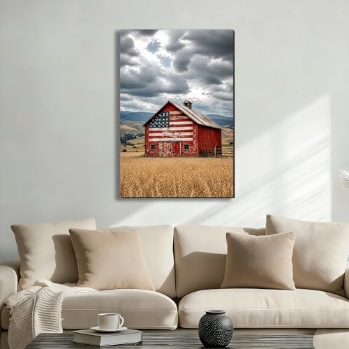 Ship Next Day – Framed USA Flag Canvas Art, Patriotic Farmhouse Wall Decor, Stars and Stripes Painting, Independence Day Home Decoration - Image 2