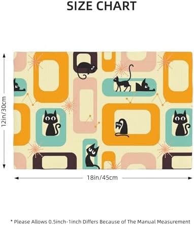 Mid-Century Black Cat Placemats Set of 6, Vintage Starburst Atomic 1950s Abstract Geometric Pattern, Washable, Non-Slip, Heat Resistant, 12x18 Inches - Image 2