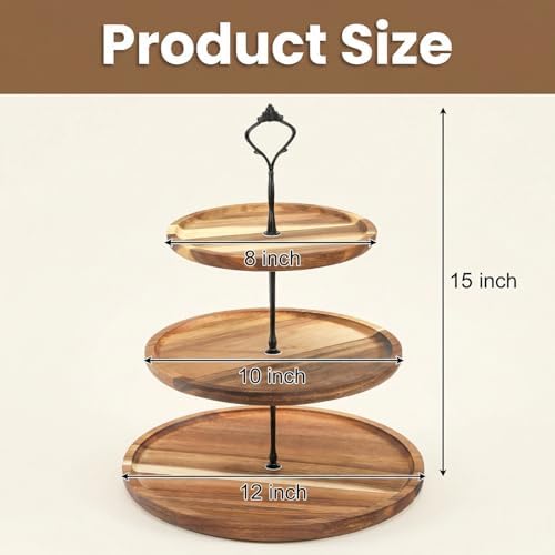 Elsjoy 3-Tier Acacia Wood Cupcake Stand, Large Rustic Dessert Display Tower - Image 2
