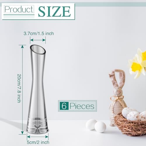 Lallisa 6 Pcs Glass Bud Vases for Centerpieces Maria Modern Clear Small Skinny Decorative Single Flower Bud Vase for Wedding Party Event Home Office Decoration(7.87 Inch,Grey) - Image 2