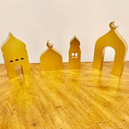4-Pcs Masjid & Minar Decor Set (5"–7") — Elegant Contemporary Islamic Home Accent & Arabian Style Table Decor (Gold) - Image 4