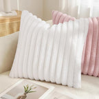 decorUhome Fall Faux Fur Throw Pillow Covers 24x24 Set of 2 White - Image 4