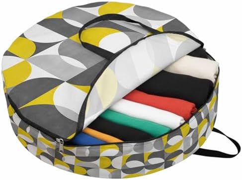 Vintage Mid-Century Round Storage Bag 30 Inch, Modern Abstract Geometric Yellow Gray Clothes Storage Container with Handles Heavy Duty Organizer for Comforter, Bedding & Holiday Wreaths by Unknown