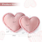 AELS Heart Shaped Pillow, Set of 2, Heart Decorative Throw Pillows, Soft Velvet Love Pillows with Faux Fur Fringe, Cute Pillow 20 & 16 Inches, Valentines Day Decorations, Wedding Decor, Pink - Image 2