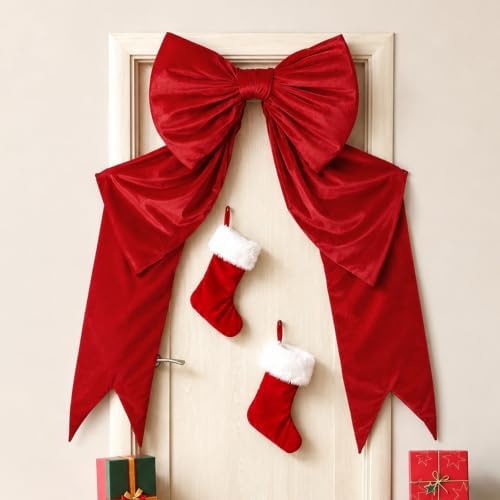 Large Velvet Bow 75x23 Inch Oversized Christmas Tree Topper (Red) - Image 7