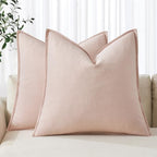 MIULEE Decorative Linen Euro Sham Pillow Covers 22x22 Inch Light Pink by MIULEE