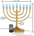 Electric Hanukkah Menorah,RGB Led Menorahs for Chanukah Decoration,Color Changing with Remote Control & Push-Button to Choose The Day and Timer Options Battery/USB Powered,Gold - Image 4