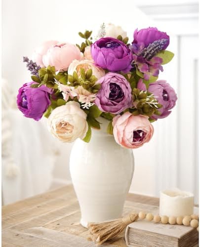 FiveSeasonStuff Mixed Blush Pink & Plum Artificial Peony Set of 2 - Image 2