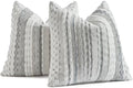 AmHoo Set of 2 Chenille Tufted Striped Textured Boho Throw Pillow Covers Aesthetic Woven Decorative Pillow Case for Couch Bed Sofa Bedroom Modern Funky 18 x 18-Inch White Grey by AmHootextile