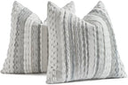 AmHoo Set of 2 Chenille Tufted Striped Textured Boho Throw Pillow Covers Aesthetic Woven Decorative Pillow Case for Couch Bed Sofa Bedroom Modern Funky 18 x 18-Inch White Grey by AmHootextile