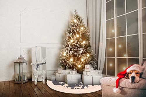Christmas Tree Skirt, Fur Rustic White Xmas Tree Skirt,Snowy Christmas Trees Mat Decorations Indoors,Deer and Snowflake Pattern (48 inches, White Deer) - Image 2