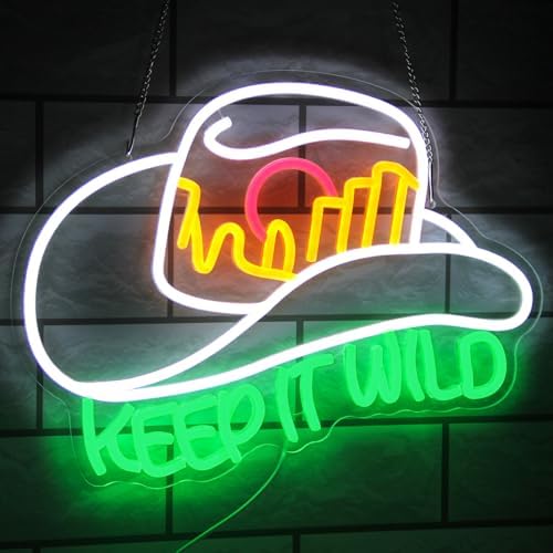 Keep It Wild Neon Sign Cowboy Hat LED Neon Light for Bedroom Man Cave Decor by Kullneon
