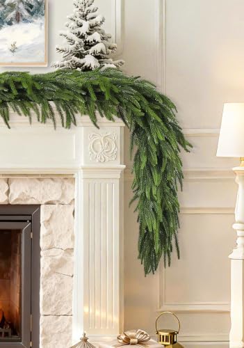 9 Ft Christmas Garland Real Touch Norfolk Pine Garland Christmas Decorations Faux Realistic Winter Pine Garlands for Mantle, Table, Stairs, Doorframe, Fireplace Indoor Outdoor Holiday Xmas Decor - Image 5