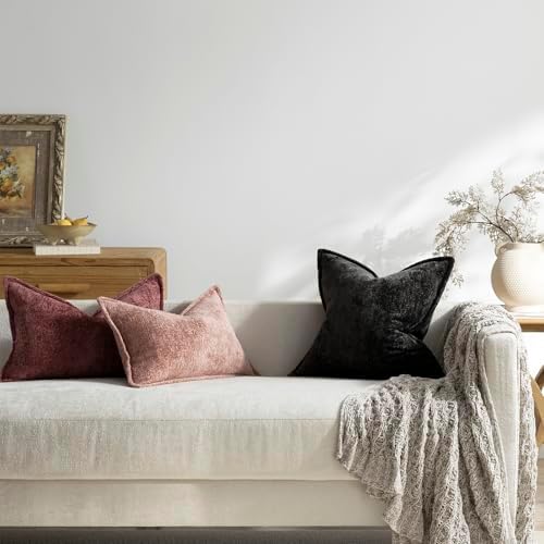DEZENE Pack of 2 Black Euro Shams Pillow Covers 26x26 Cozy Soft Chenille Decorative Throw Pillow Covers Accent Vintage Square Couch Pillow Covers for Home Decor Bed Sofa Living Room - Image 5